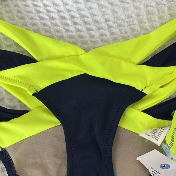 NWT Les Canebiers Palmier Neon Yellow & Navy Strappy Low rise Bikini Bottoms - Picture 3 of 12